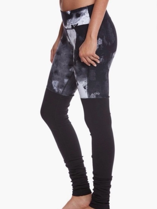 ALO Yoga Pants - Alo Yoga Goddess Leggings Medium M Black Grey Marbled Vapor Ribbed Legwarmer